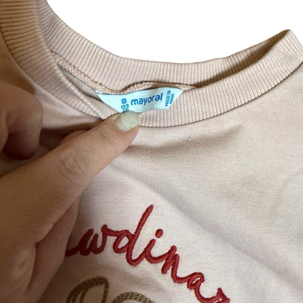 Mayoral Girls Strawberry Sweatshirt Layered Hem Top Size 8 - Picture 4 of 8